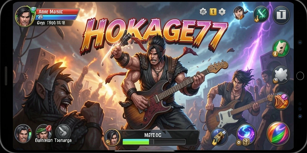 Tampilan screenshot HOKAGE77 menunjukkan gameplay musik yang seru dan interaktif.